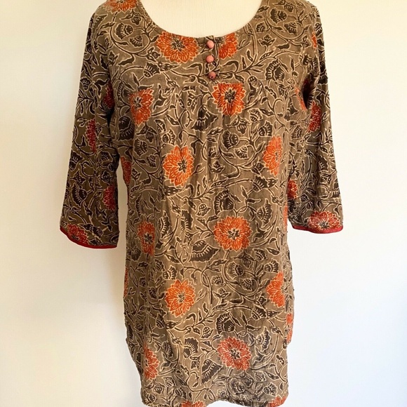 BOHO BOUTIQUE TUNIC FLORAL 3/4 SLEEVE BLOUSE - Picture 1 of 5